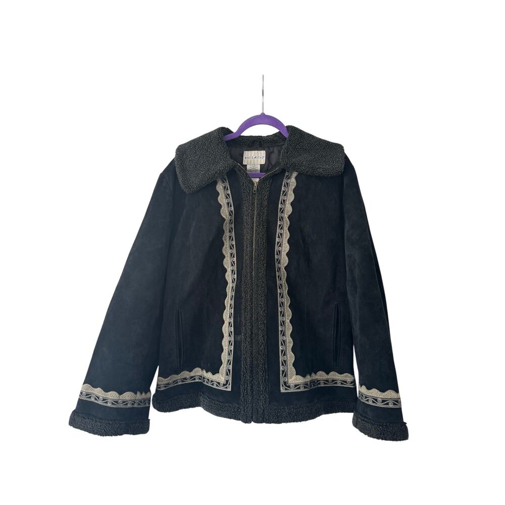 Vintage White Stag Black Suede embroidered faux shearling penny lane jacket